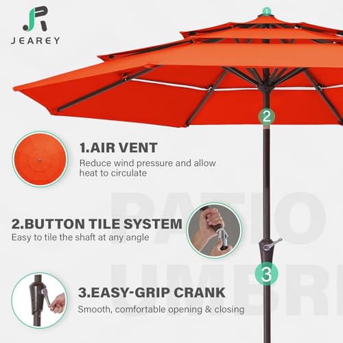 JEAREY 9FT 3 Tier Patio Umbrella Outdoor Market Umbrella Table Umbrellas with 8 Ribs 1.5 Pole Push Button Tilt and Crank UV Protection for Garden,Orange - color: Orange