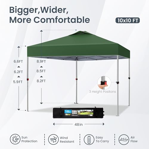PHI VILLA 10x10 Pop Up Canopy Tent Easy Outdoor Sun Shade for Events Party Tent, 100 Sq. Ft of Shade, Green - color: Green, size: 10×10