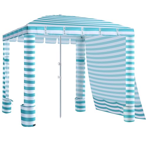 Umineux Beach Cabana - 8FT Beach Canopy with Side Wall, Easy Setup Beach Tent Sun Shelter, Waterproof Tent - Portable Shade for Whole Family (Green Stripes) - color: Green Stripes, size: 8ft