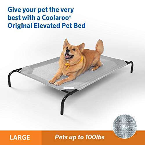 Coolaroo Original Elevated Dog Bed - Breathable Off-The-Ground Pet Bed with Cooling Fabric, Joint Relief & Moisture-Resistant Fabric, 100% Recyclable, Easy Clean, Grey, Large - color: Grey, style: Large Dog Bed
