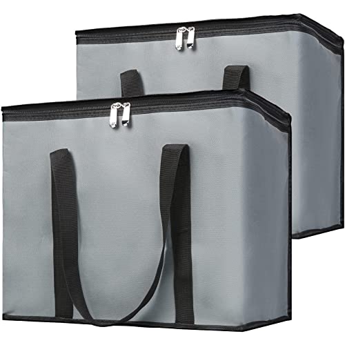 Bodaon 2-Pack Insulated Reusable Grocery Bag with Top, X-Large Frozen Foods Cold, Cooler Shopping Accessories, Insullated Bags, Dark Grey