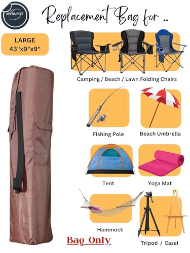 Replacement Bag for Folding Camping Chair, Portable Camp Chair, Hammock, Yoga Mat, Umbrella, Tents, Tripods, Fishing Poles - 420D Oxford Polyester Fabric - color: Brown, size: Large 43"x9"x9"