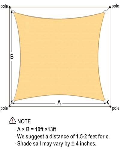 Vensovo Sun Shade Sail Rectangle 10' x 13' Permeable Canopy - UV Block Sunshade for Patio, Garden, Backyard, Deck (Yellow) - color: Yellow, size: 10ftx13ft
