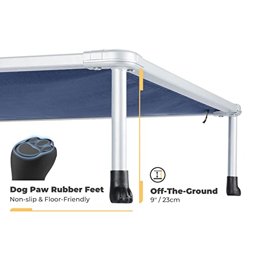 Veehoo Chewproof Elevated Dog Bed - Cooling Raised Pet Cot, Breathable Mesh, Washable & Non-Slip for Large Dogs, Indoor/Outdoor, Blue Mat and Silver Metal Frame, 49x33inches (Model CWC2203B03) - color: Blue, size: 49.0"L x 33.0"W x 9.0"Th