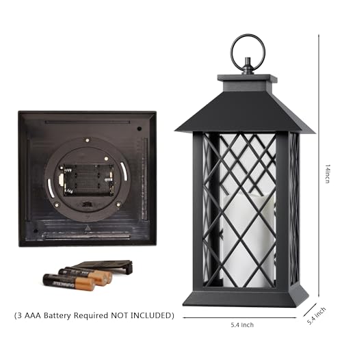 JOIONE Lanterns Decorative Indoor, 2 Packs 14" Battery-Powered Waterproof Black LED Candle Lanterns with Timer for Patio & Outdoor, Vintage Hanging Lantern for Home Decorations, Diamond - style: Diamond Decorative Lantern