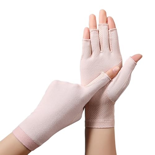 Lightweight Summer Fingerless Gloves Men Women UV Sun Protection Driving Cotton Gloves Nonslip Touchscreen Mittens - color: 2pairs-pink+solid Black