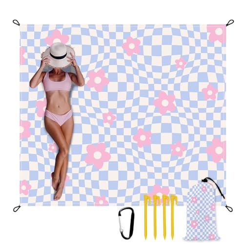 Beach Blanket Waterproof Sandproof Extra Large 8 Ft X 7 Ft for 4 Adults Oversized Sand Free Beach Mat with 4 Corner Pockets and Stakes Portable for Beach Picnic Travel Camping (Pink Purple) - color: Pink Purple, size: 8 X 7 FT(1-4 Person)