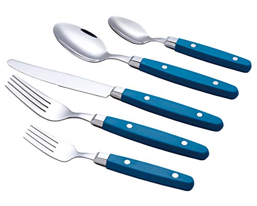 ANNOVA Silverware Set, Retro/Rivet Colorful Stainless Steel Tableware Kitchen Flatware Set Utensils, Includes Dinner Knives, Forks, Spoons, Salad Forks & Dessert Spoons (Blue, 20 Pieces) - color: Sapphire Blue, size: 20 Pieces