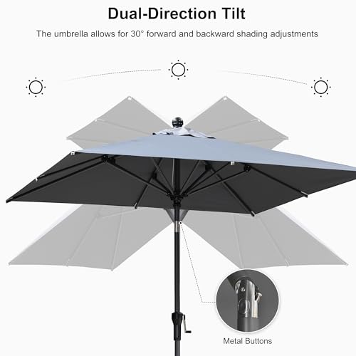 PURPLE LEAF 6.5' x 6.5' Square Patio Umbrella Outdoor Table Umbrella Aluminum Frame Market Umbrella Sun Umbrella with 8 Sturdy Ribs & Tilt for Garden Deck Lawn & Pool Light Gray - color: Light Gray, size: 6.5' x 6.5'