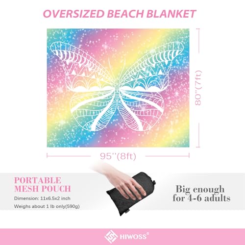Beach Blanket Waterproof Sandproof Oversized 95”x 80”,Sand Free Beach Mat with Corner Pockets,Portable Mesh Bag for Travel and Outdoor Camping (EthnicButterfly) - color: Ethnicbutterfly