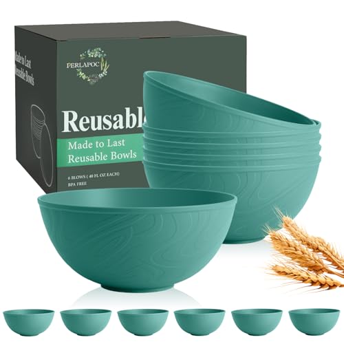 40 OZ Wheat Straw Bowl Sets, 6 PCS Unbreakable & Lightweight Salad Bowls, Microwave & Dishwasher Safe, BPA-Free, Kitchen Bowl Set for Serving, Soup, Oatmeal, Fruit, Noodles, Green - color: Green, size: 40 Oz