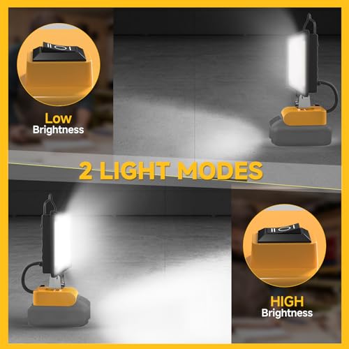 2026 Upgraded Cordless LED Work Light for Dewalt 20V Battery,148W 14800LM Dual Brightness Jobsite Light with USB-C Charging,Low Voltage Protection for Car Repair,Construction & Emergency - size: 14800LM - 1 Pack
