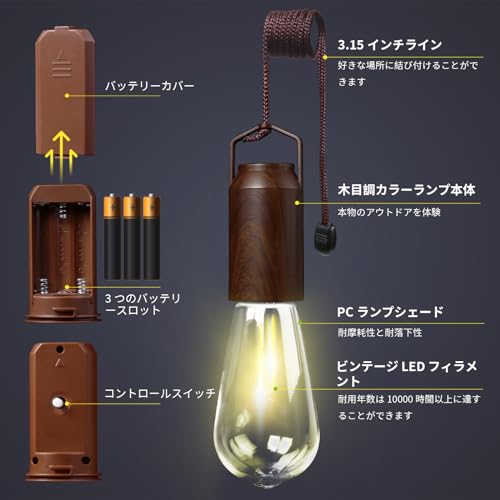 2 Pack Battery Operated Hanging Tent Light Bulb,Portable Outdoor Vintage LED Camping Light,Hurricane Pendant Emergency Lighting Lantern for Hiking Backpacking Fishing Outage Power Failure - size: 2 PACKS AAA batteries