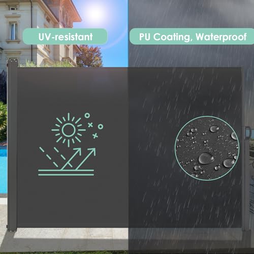 LIFERUN 118" x 71" Side Awning, Retractable Side Awning, Patio Retractable Side Screen, UV Resistant, Waterproof, Patio Privacy Screen for Garden, Balcony, Courtyard(Dark Grey) - size: 118" x 71"
