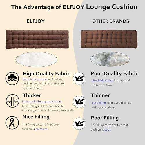 ELFJOY Lounge Chair Cushion Faux Linen Zero Gravity Chair Cushion with Ties Thick Padded Long Bench Cushion for Recliner Chaise Longue Sun Lounger Bench Porch Swing Coffee 63 Inch - color: Coffee