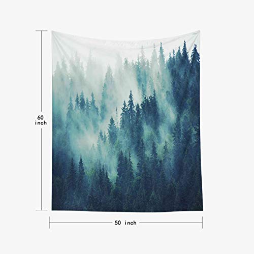 EMMTEEY Misty Forest Tapestry Nature Scenic Mountain Tapestry Green Tree Landscape Foggy Fir Pine Forest 50X60 Inches Tapestries for Living Room Bedroom Inhouse - color: Green Blue Grey, size: 50"L x 60"W
