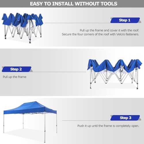 COBIZI 10x15 Pop up Canopy Gazebo 3.0, Easy up Heavy Duty Canopy with 4 Removable Sidewalls, High Stability, All Weather Sunshade 100% Waterproof Outdoor Canopy Tents with Carry Bag, Blue - color: Blue, size: 10x15 with 4 sidewalls