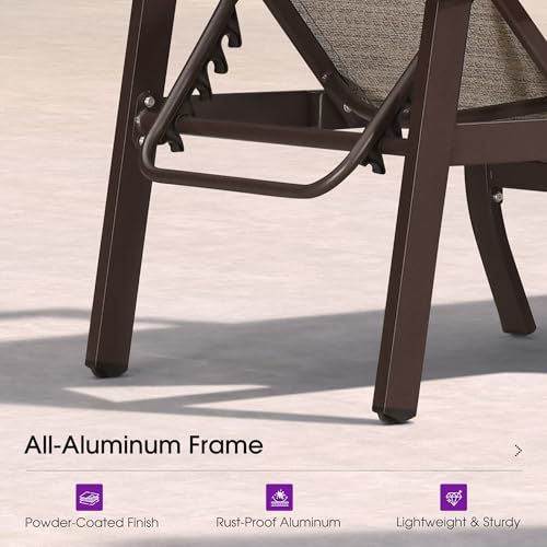 PURPLE LEAF Outdoor Chaise Lounge Chair Set of 3 Patio Pool Lounger Aluminum Chairs with Side Table and Wheels Adjustable Tanning Recliner with Armrests for Outside Backyard Deck Beach, Ivory Granite - color: Ivory Granite, size: Standard Upgrade