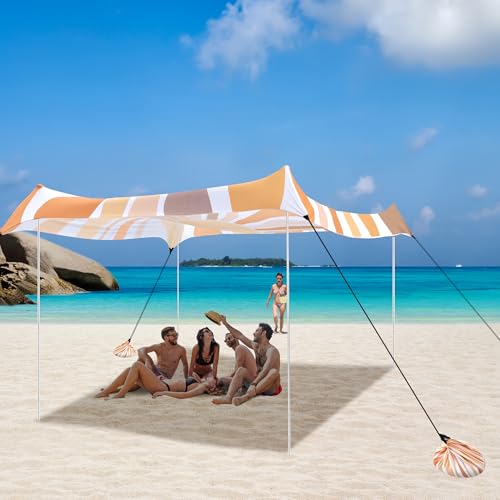 Beach Tent, UPF 50+ Beach Canopy Sun Shade, Portable 10×10 FT Large Pop-Up Beach Tent Sun Shelter with Sand Anchors, Ground Pegs, Easy Setup for Beach, Camping, Park, and Backyard Fun - Sunflower - color: Sunburst
