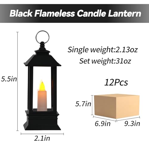Black Candle Lanterns Decorative Indoor Outdoor Mini Vintage Small Hanging Farmhouse LED Rustic Gold Fireplace Lantern Decor Christmas Lanterns Centerpieces for Tables Decorations