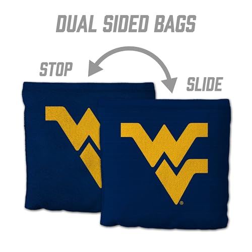 YouTheFan Officially-Licensed NCAA Set of 8 Cornhole Bags - All Weather Dual Sided Slide & Stop - Regulation Size with Carry case - color: West Virginia Mountaineers