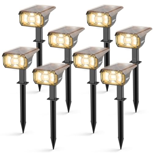 LEREKAM 3 Brightness Modes Solar Outdoor Lights, 360 Degree Adjustable Lighting Angle with 40 LED's, Spotlights Outdoor Waterproof Auto On or Off Solar Garden Lights 8 Pack - color: Warm White, size: 8 Pack