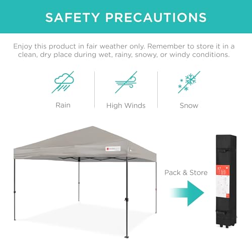 Best Choice Products 10x10ft Pop Up Canopy Tent, Outdoor Shade, 1 Person 1 Minute Set Up, Carry Case, 4 Weight Bags - Light Gray - color: Light Gray, size: 10x10ft