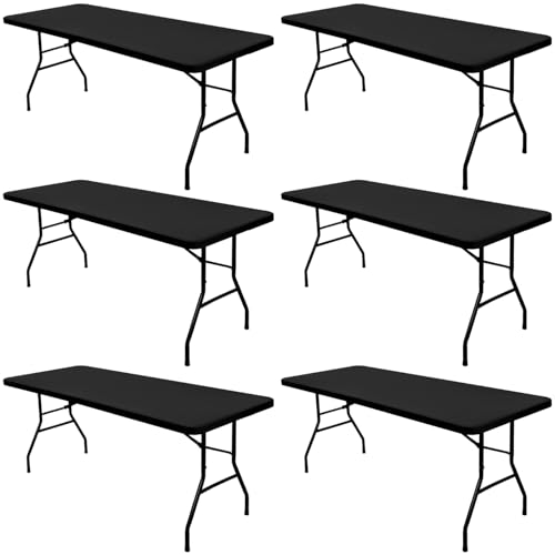 6 Pack Picnic Table Cover Elastic Fitted Tablecloths for 4 Foot Rectangle Tables Waterproof Stretch Washable Patio Folding Outdoor Spandex Table Cloth for Camping Banquet and Parties (Black,30" x 48") - color: Black, size: 30"x48" (Pack of 6)
