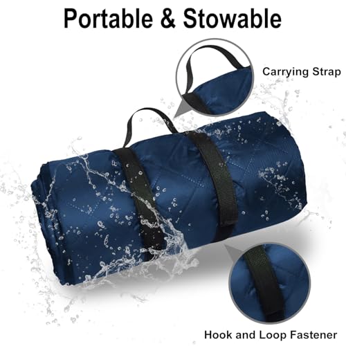 Waterproof Outdoor Blanket 82”X 55” Packable, Stadium Blankets for Camping with Sherpa Fleece Lining, Large Windproof Emergency Mat for Garss Picnic Hiking Road Trip, Machine Washable, Navy 300GSM - color: Sherpa Navy-300 Gsm, size: 82"x 55"