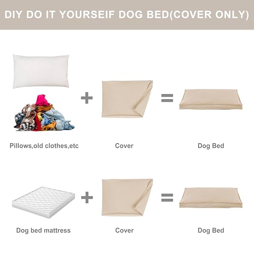 Dog Bed Covers Replacement Washable, Waterproof Dog Bed Cover with Zipper, 36Lx27Wx3H inch Durable Oxford Pet Bed Cover for Outdoor/Indoor Use, Cover Only, Khaki - color: Khaki, size: 36*27*3 inch