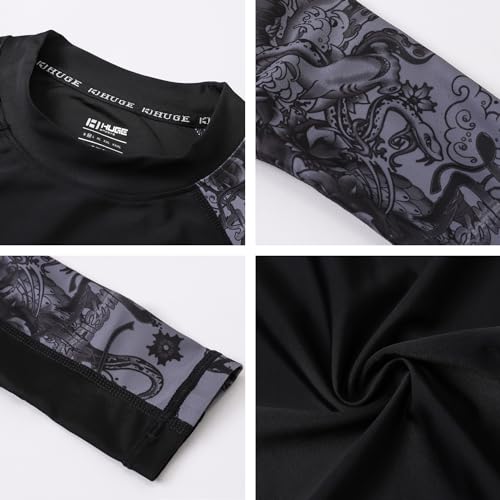 HUGE SPORTS Men's Rash Guard Long Sleeves UPF 50+ UV Sun Protection Quick Drying Splice Compression Swim Shirts - color: Piracy, size: Small