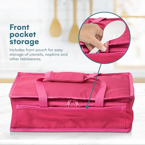 Dawhud Direct Insulated Casserole Carrier Bag - Food Transport Carrier for Hot or Cold Dishes - Thermal Travel Bags for Women, Picnics, Office, Parties - Pan Carrier - Pink - color: Pink