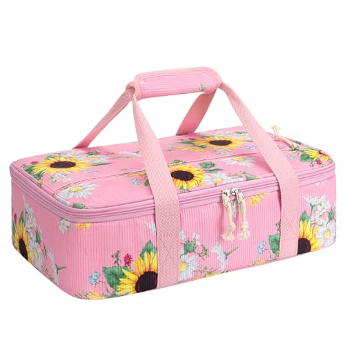Corduroy Casserole Carrier, Insulated Lasagna Lugger for Hot/Cold Food, Fits 9" x 13" Baking Dish, Thermal Lunch Tote for Potluck & Picnic-Corduroy Daisy - color: Corduroy Daisy, size: 16x10x4 in