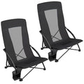 SONGMICS Set of 2 Portable Beach Chairs for Adults, Max. Load 330 lb Each, High Backrest, Cup Holder, Lightweight, Heavy-Duty, Black UGCB067B01V1 - color: Black, style: 2 Pack