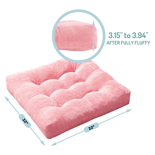 Meditation Floor Pillow Pink, Square Large Pillows Seating for Adults, Tufted Corduroy Cushion for Living Room Tatami, 22x22 Inch, 1 Count (Pack of 1) - color: Square | Pink | 1 Pack, size: 1 Pack