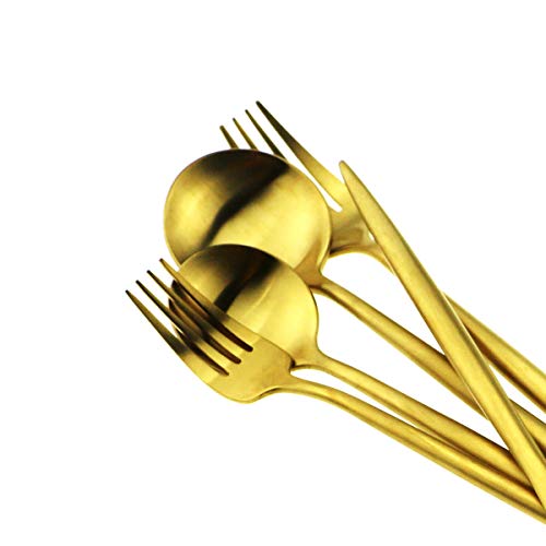 20-Piece 18/10 Stainless Steel Flatware Silverware, Luxury Dinnerware Set Travel Cutlery Tableware Include Knife Fork Spoon Service for 4,Healthy & Eco-Friendly Dishwasher Safe (Gold Matte) - color: Gold, size: Service for 4