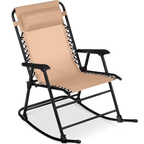 Best Choice Products Outdoor Zero Gravity Rocking Chair, Folding Reclining Patio Lounge Chair with Adjustable Pillow for Lawn, Beach, Camping - Beige - color: Beige