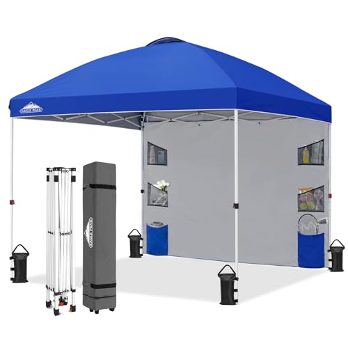 EAGLE PEAK Commercial Canopy 10x10 with Sidewall Storage, Easy OnePerson Setup Pop Up Canopy Tent with Roller Bag, Stakes, Ropes, and Weight Bags, Blue - color: Blue