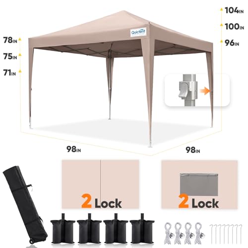 Quictent Privacy 8x8 Pop up Canopy Tent with Sidewalls and Roll-up Ventilated Windows, One Person Easy Setup, Outdoor Commercial Gazebo Shelter Enclosed Waterproof, Bonus 4 Sandbags - color: Tan, size: 8x8ft