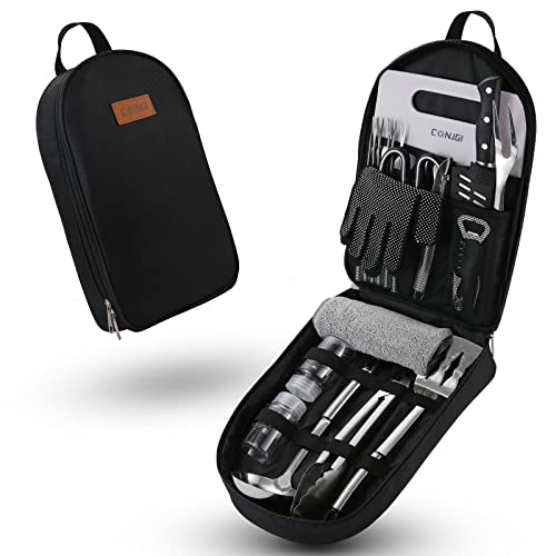 Camping Cookware Storage Bag - Camping Cooking Utensils Set Bag Camping Tool Portable Storage Bag Suitable for Knife, Fork, Spoon, Chopping Board, Chef's Knife,Kitchenware Storage - color: Black