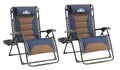 Zero Gravity Lounge Chairs - Set of 2 Oversized Reclining Patio Chairs with Adjustable Pillow & Cup Holder (500lbs Capacity, Blue/Brown) - color: Brown & Blue, size: X-Large/2 PCS