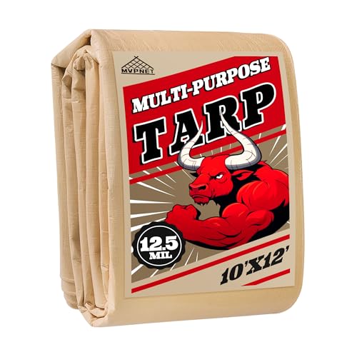 Tarp 10x12 Heavy Duty Waterproof Beige Tarp 12.5mil,Durable,Multipurpose, Weather Resistant,Uv Resistant,Tear Resistant,Can Be Used for Outdoor Furniture,Cars,Ships,Roofs-by MVPNET - size: 10x12