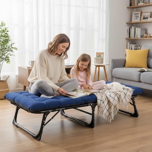 ABORON Tanning Chair, Folding Chaise Lounge with Thick Cushion, 5-Position Adjustable, Heavy Duty Portable Beach Chair for Sunbathing, Patio & Poolside - color: Ocean Blue
