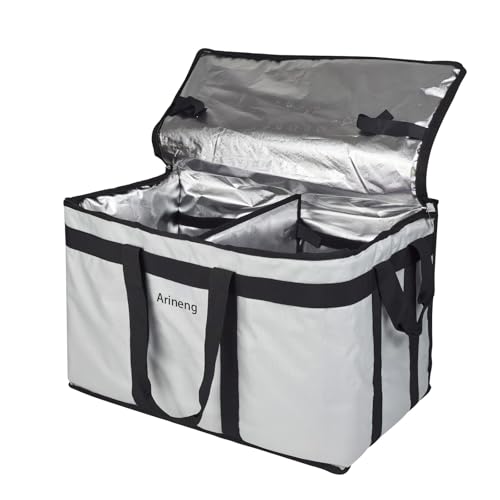 Food Delivery Insulated Bag, Insulated Cold Meal Bag, Built-in Base Plate, For Hot and Cold Food Takeout, Commercial Catering Transportation - 23 * 14 * 15 inches (Partitioned, Grey) - color: Grey, style: Partitioned