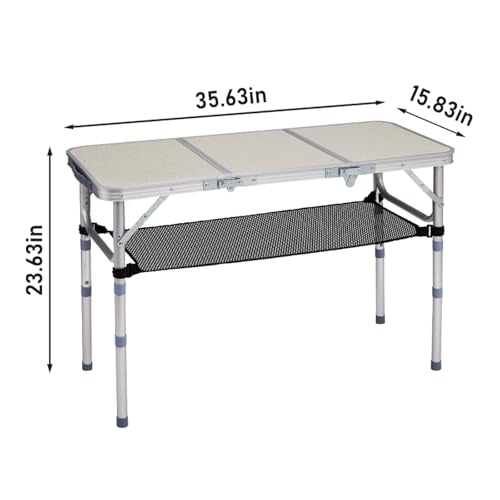 Camping Table, Adjustable Height Folding Table, Portable Aluminum Small Folding Table with Carry Handle for Picnic, BBQ, Indoor, Office (White, 3 FT) - color: White, size: 3 FT