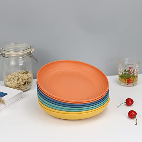 Homienly Wheat Straw Dinner Plates Set of 8 - Alternative to Plastic, Microwave & Dishwasher Safe, Unbreakable Kids Plates with 4 Colors (Colorful, 8 inch) - color: Classic Bright, size: 8 Inch