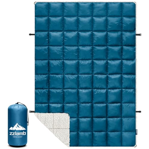 zzlamb Outdoor Camping Blanket with Sherpa Lining,Puffy Thick Camp Quilt for Sleeping,Packable Warm Wearable Fleece Blankets for Cold Weather,Traveling,Backpacking,Picnics,Beach,Stadium 52x75in - color: Royal Blue