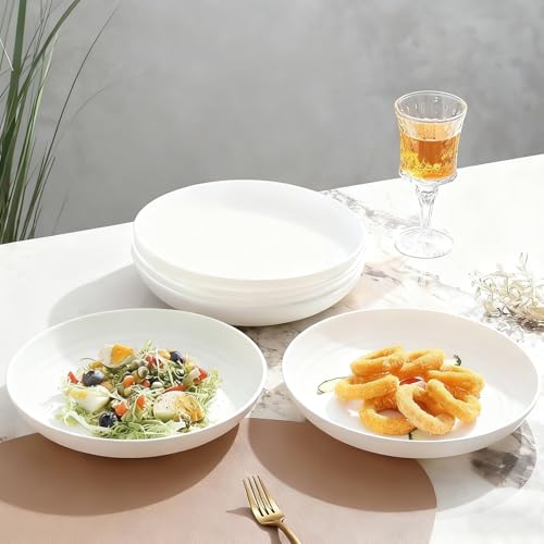 4 Pcs Unbreakable Wheat Straw Plates Set, 7.8 Inch Reusable Plastic Dinner Plates, Microwave Dishwasher Safe, Lightweight Plates for Kitchen Camping, BPA Free (White) - color: White