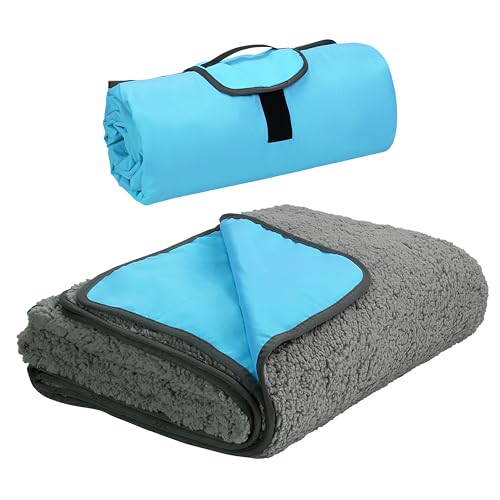 Tirrinia Large Waterproof Outdoor Blanket, Soft Warm Windproof Stadium Blanket with Sherpa Fleece and Foldable for Outdoor Sport, Baseball, Football, Beach, Concerts, Car - color: Aqua Grey, size: 59" x 79"