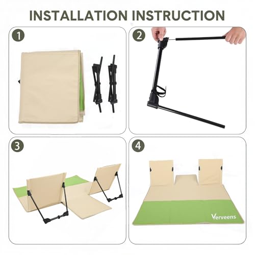 2-Person Portable Beach Lounge Chair with Carry Bag - Lightweight Outdoor Picnic Mat with Back Support for Beach Picnic Concerts Camping & Park (Khaki and Green) - color: Khaki and Green